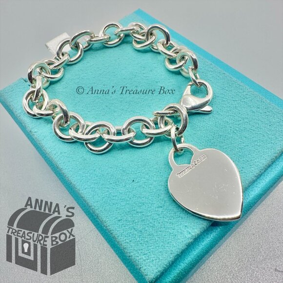 Tiffany & Co. 925 Silver Engraved "Jessica" Heart Tag Charm 7.75" Bracelet (pch) - Picture 4 of 6